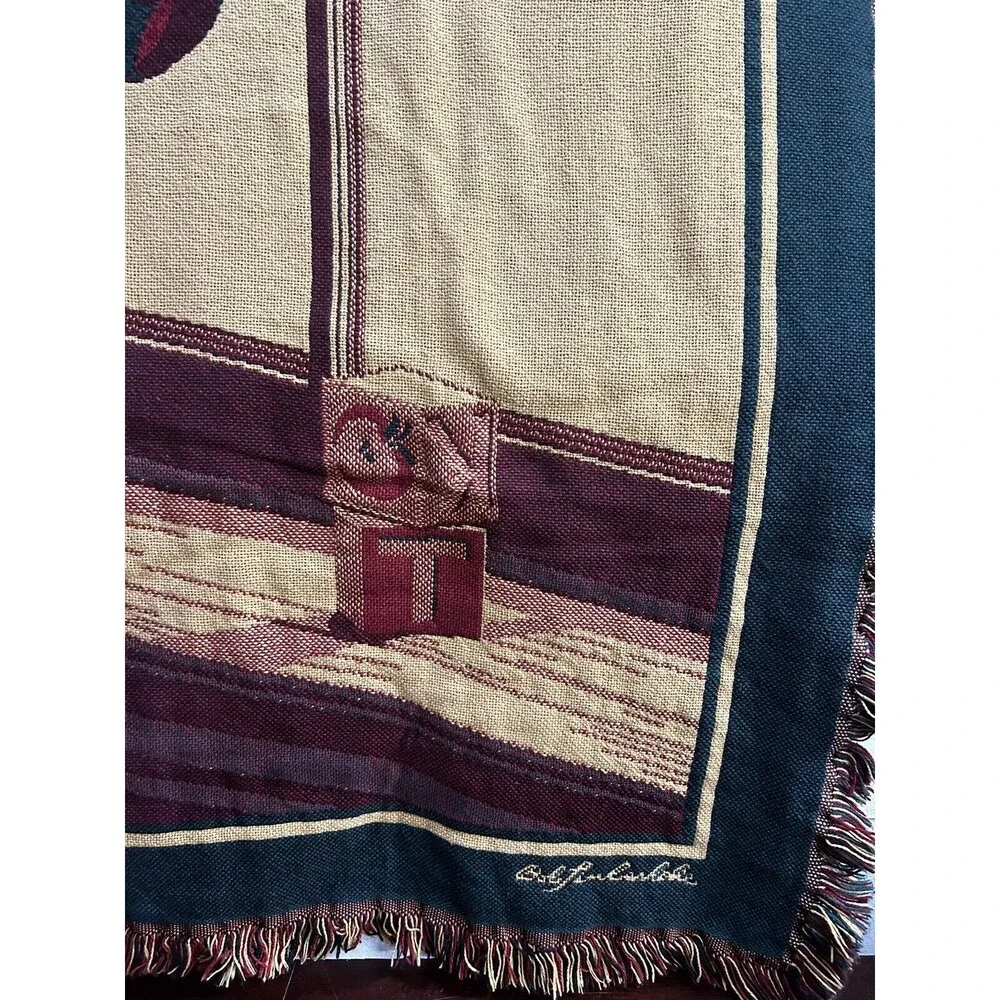 Bob Timberlake Knit Throw Blanket 48 x 64 Christmas Teddy Bears Drums Blocks EUC